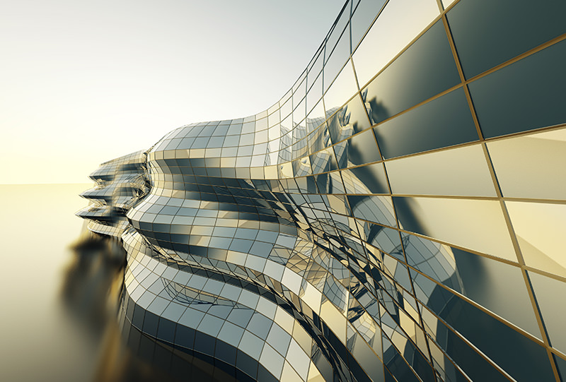 A building with many windows and some lines